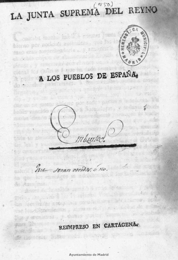 La Junta Suprema Central del Reyno a los pueblos de Espaa.