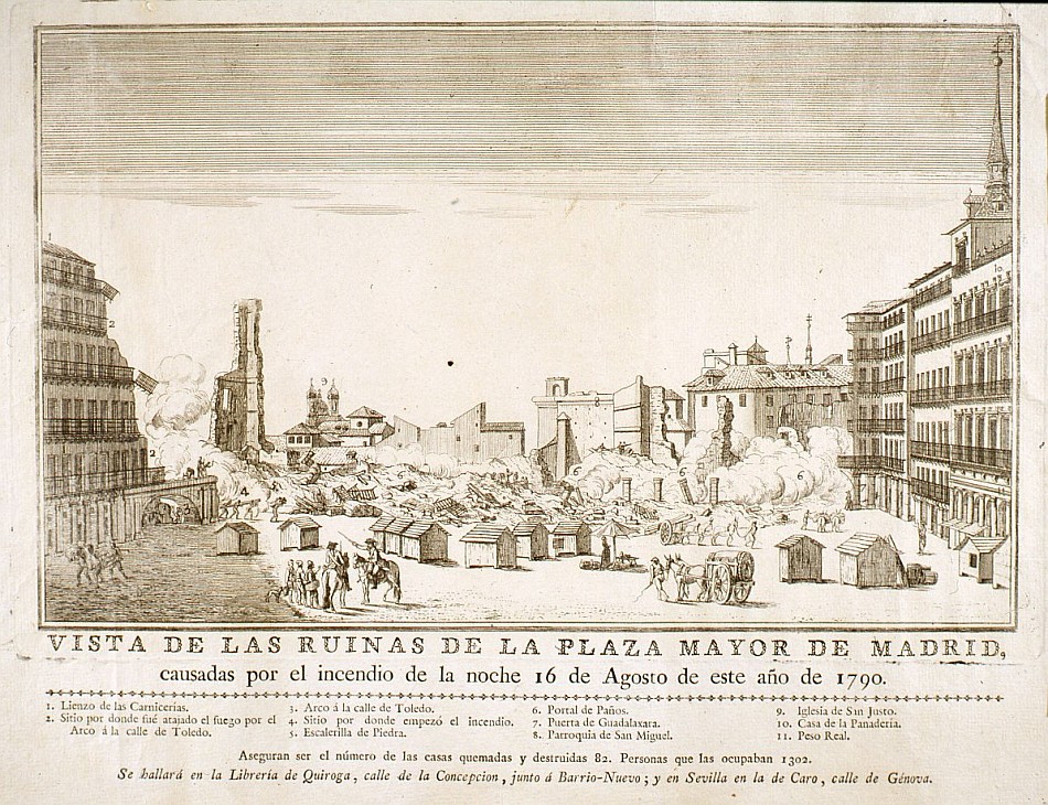 Vista de las ruinas de la Plaza Mayor de Madrid despus del incendio de 1790