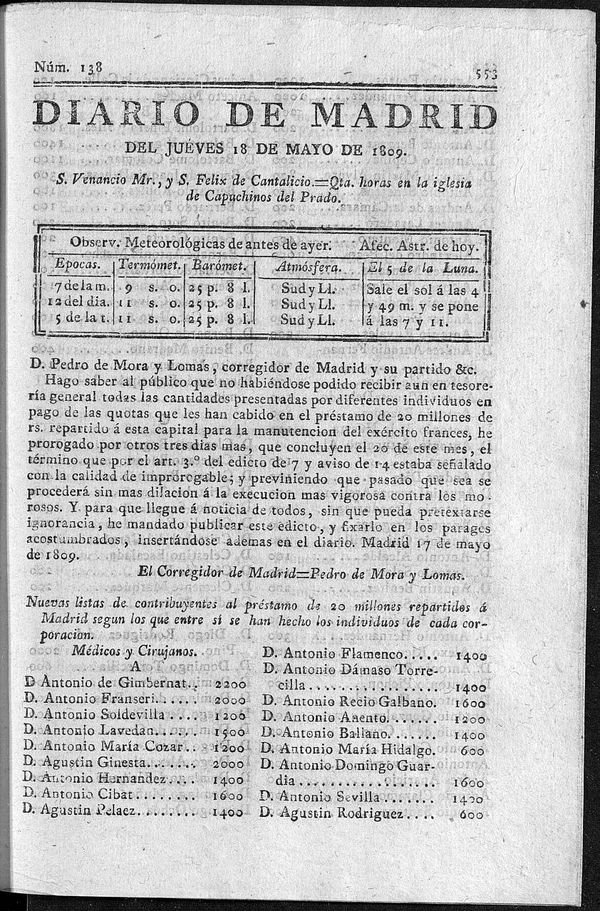 Diario de Madrid del jueves 18 de Mayo de 1809

