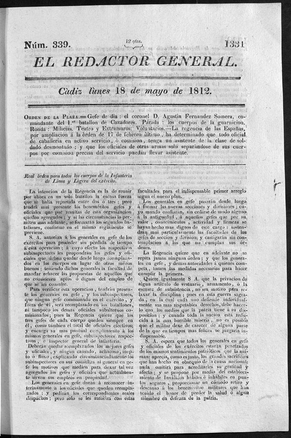 Redactor General del lunes 18 de mayo 1812