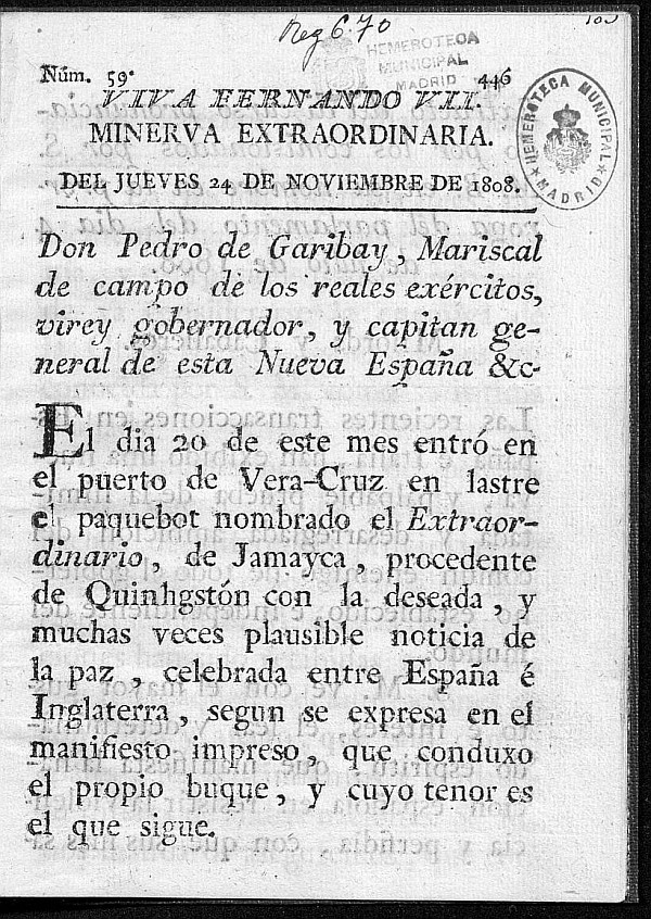 Minerva peruana del 24 de noviembre de 1808