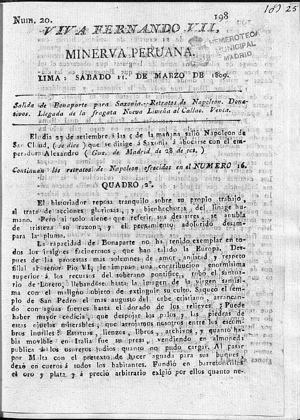Minerva peruana del 11 de Marzo de 1809