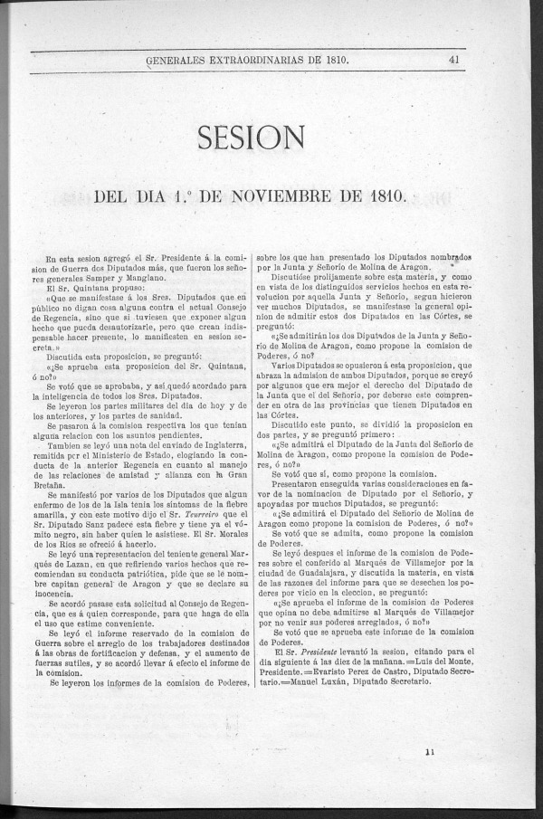 Actas de las Sesiones Secretas de las Cortes Generales Extraordinarias de la nacin Espaola... (del 1 al 30 de noviembre de 1810)
