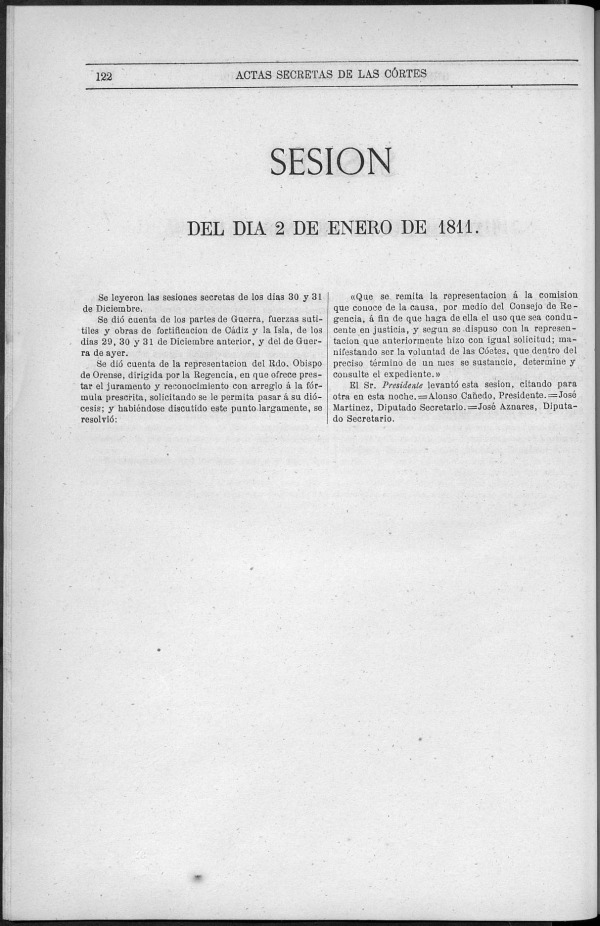 Actas de las Sesiones Secretas de las Cortes Generales Extraordinarias de la nacin Espaola... (del 2 al 31 de enero de 1811) 
