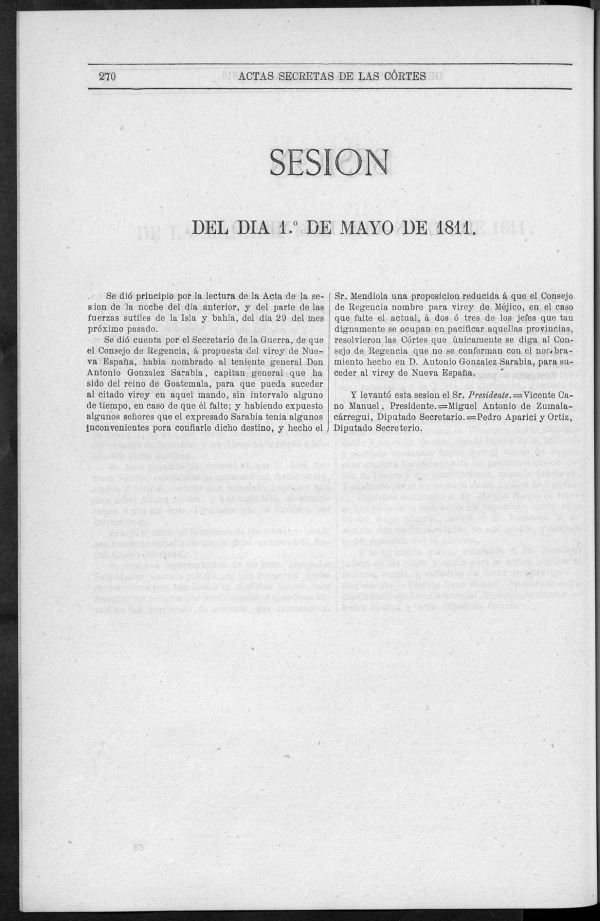 Actas de las Sesiones Secretas de las Cortes Generales Extraordinarias de la nacin Espaola... (del 1 al 31 de mayo de 1811) 
