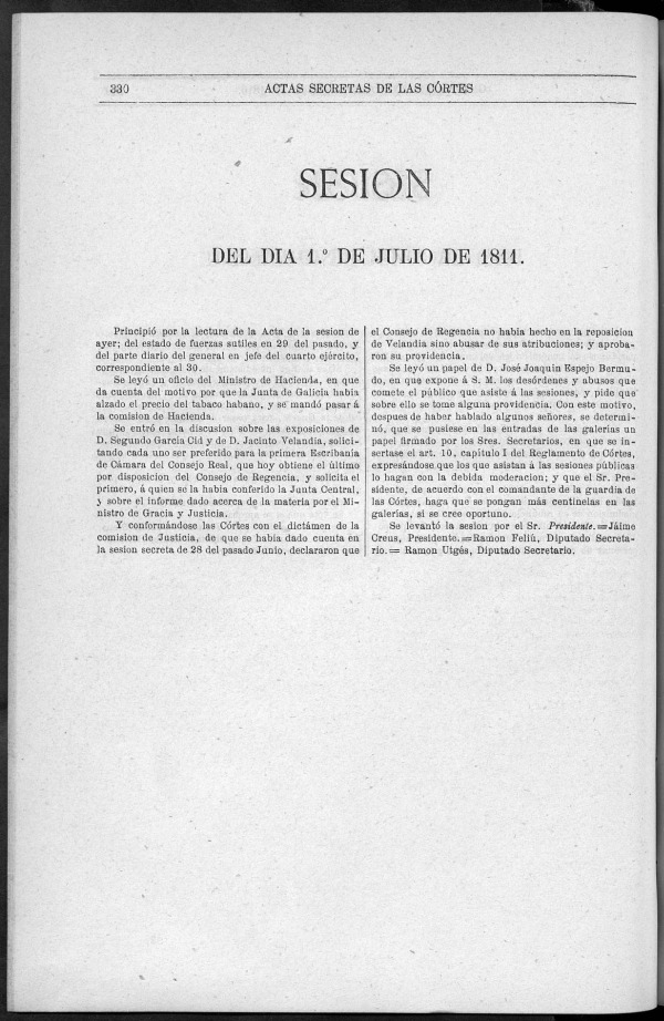 Actas de las Sesiones Secretas de las Cortes Generales Extraordinarias de la nacin Espaola... (del 1 al 31 de julio de 1811)
