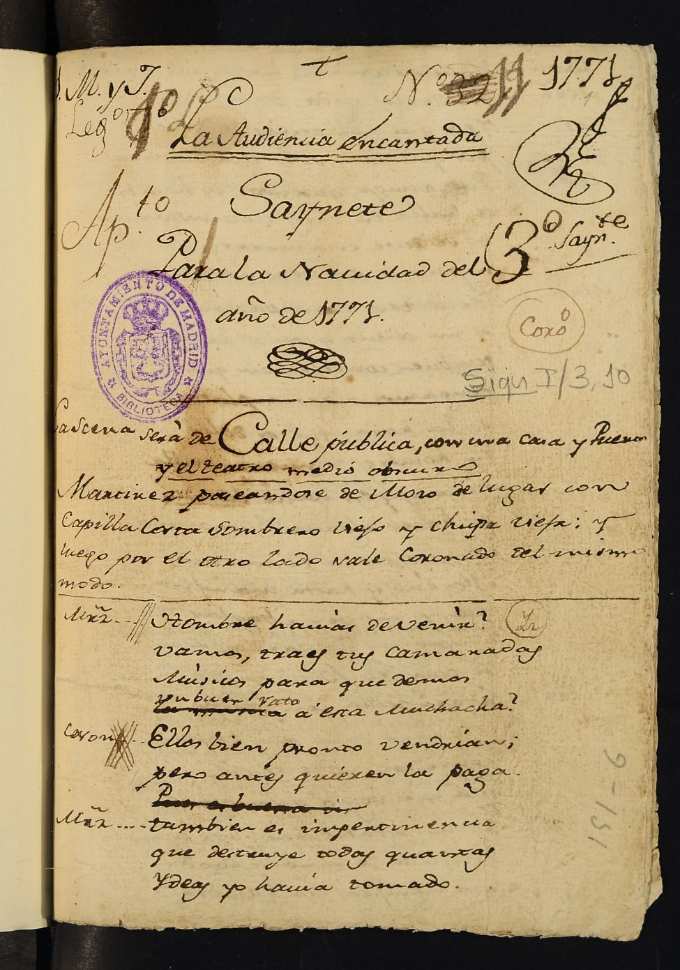 La Audiencia encantada : Saynete para la Navidad del ao de 1771