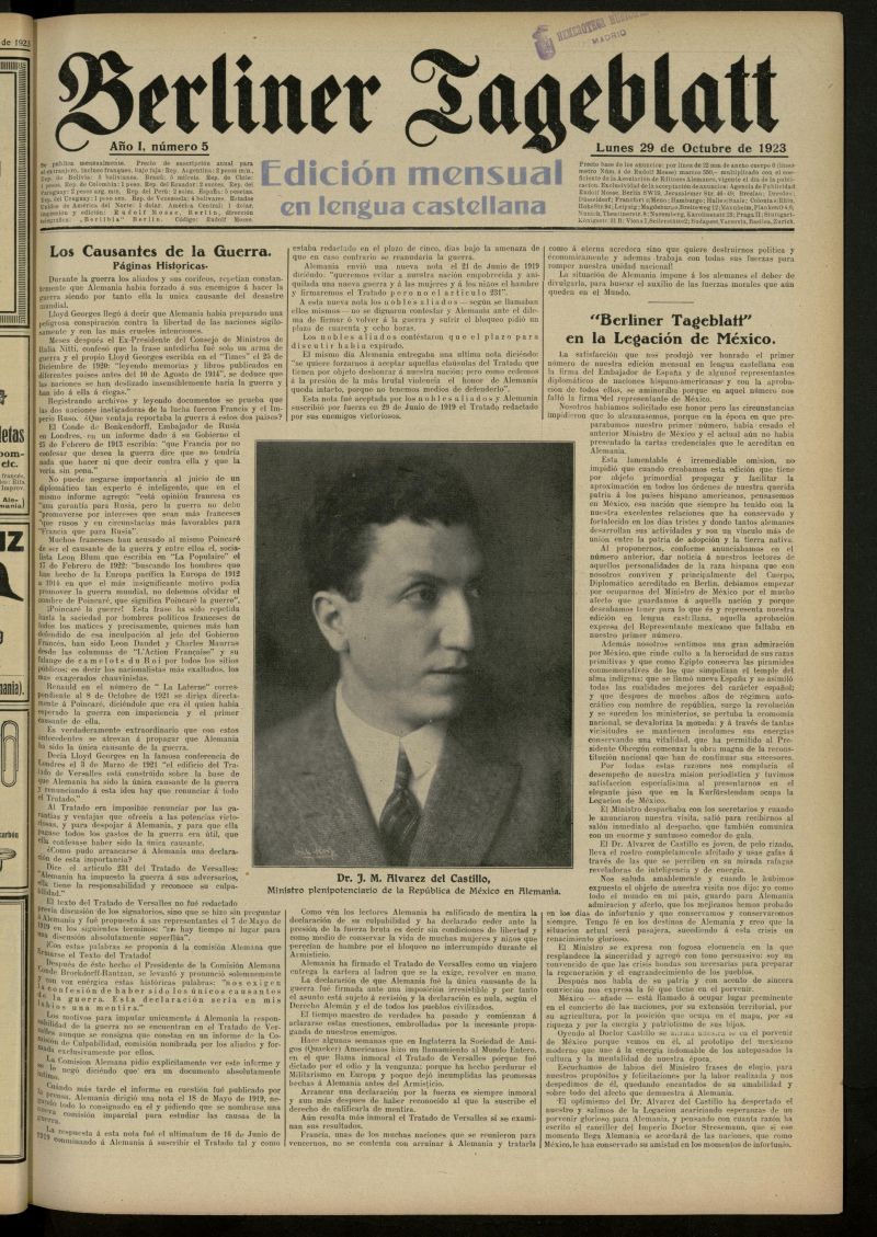 Berliner Tageblatt: edicin mensual en lengua castellana del 29 de octubre de 1923, n 5