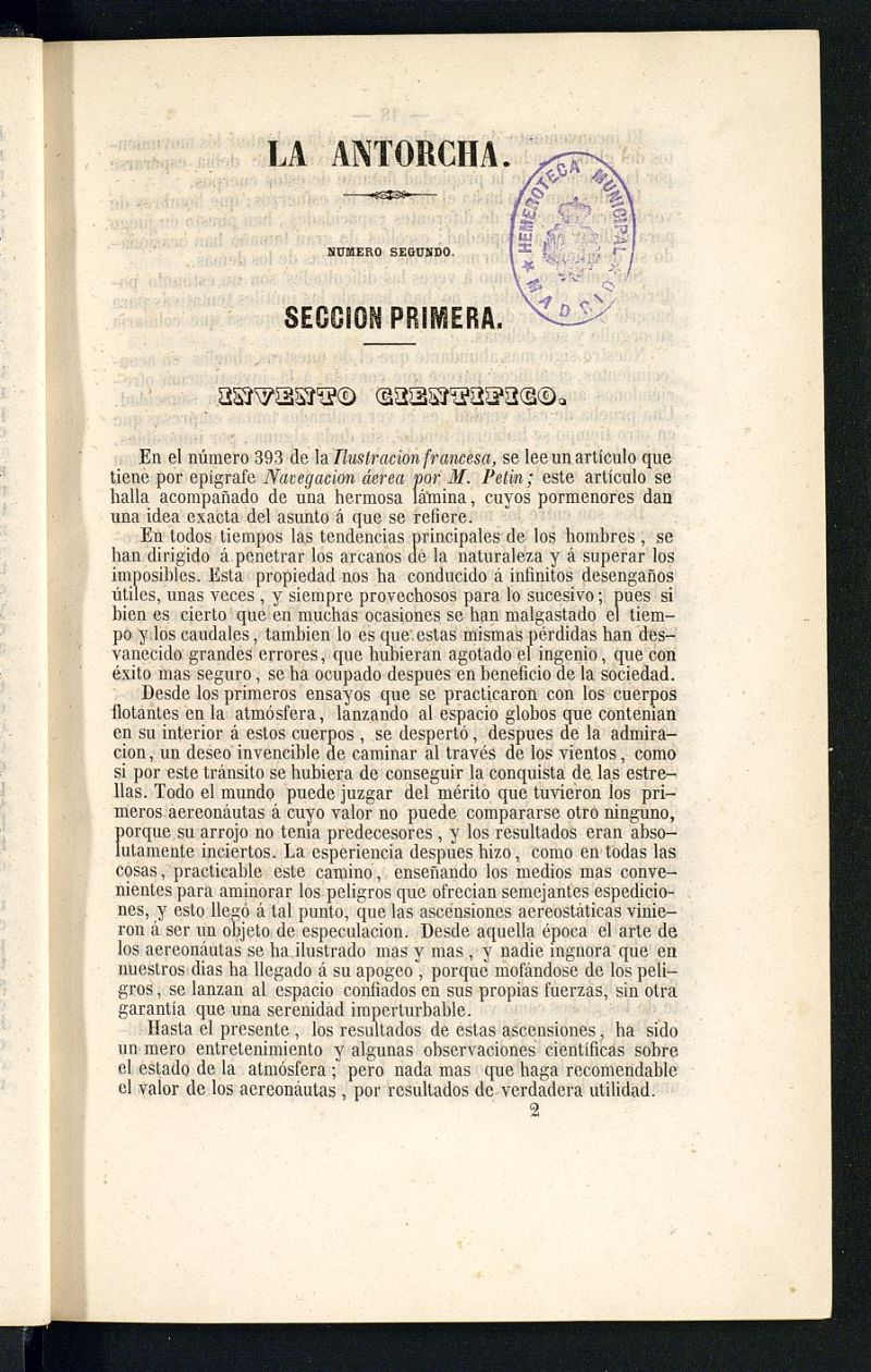 La Antorcha: peridico cientfico industrial del ao 1852, n 2