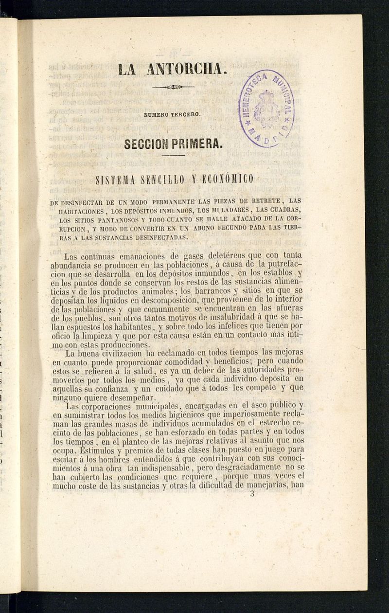 La Antorcha: peridico cientfico industrial del ao 1852, n 3