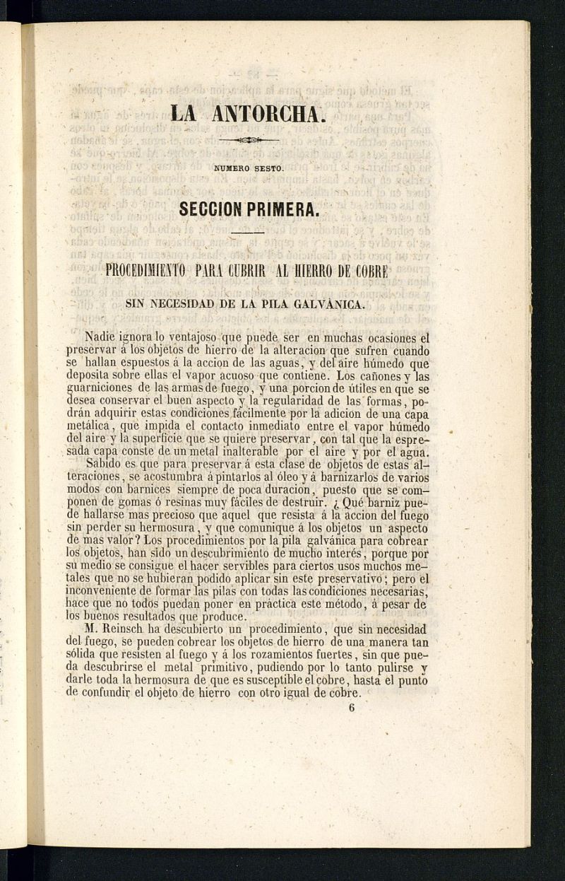 La Antorcha: peridico cientfico industrial del ao 1852, n 6