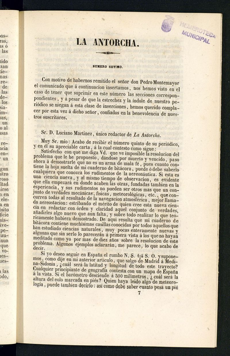 La Antorcha: peridico cientfico industrial del ao 1852, n 7