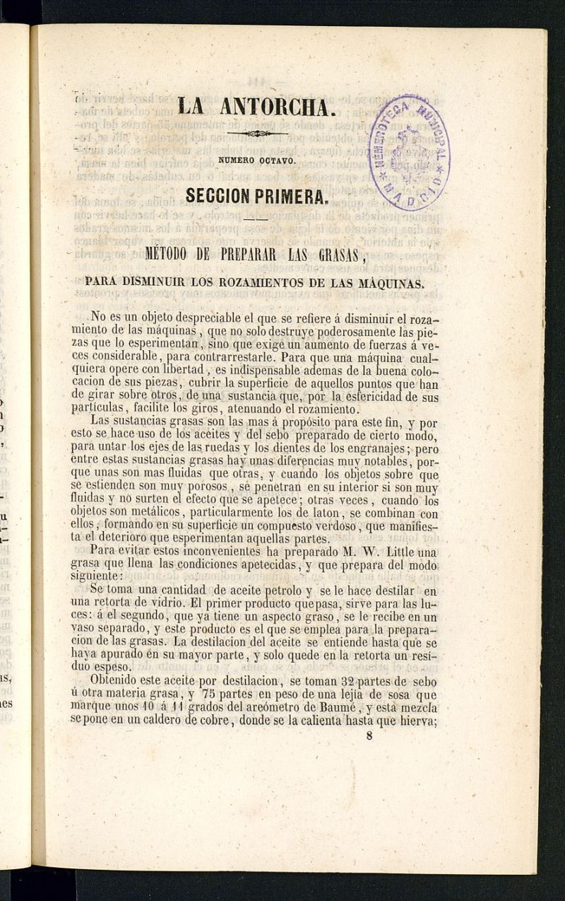 La Antorcha: peridico cientfico industrial del ao 1852, n 8