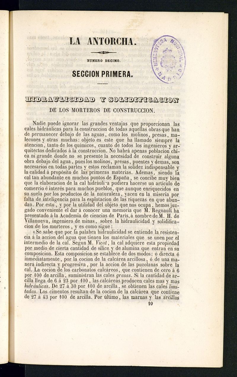 La Antorcha: peridico cientfico industrial del ao 1852, n 10