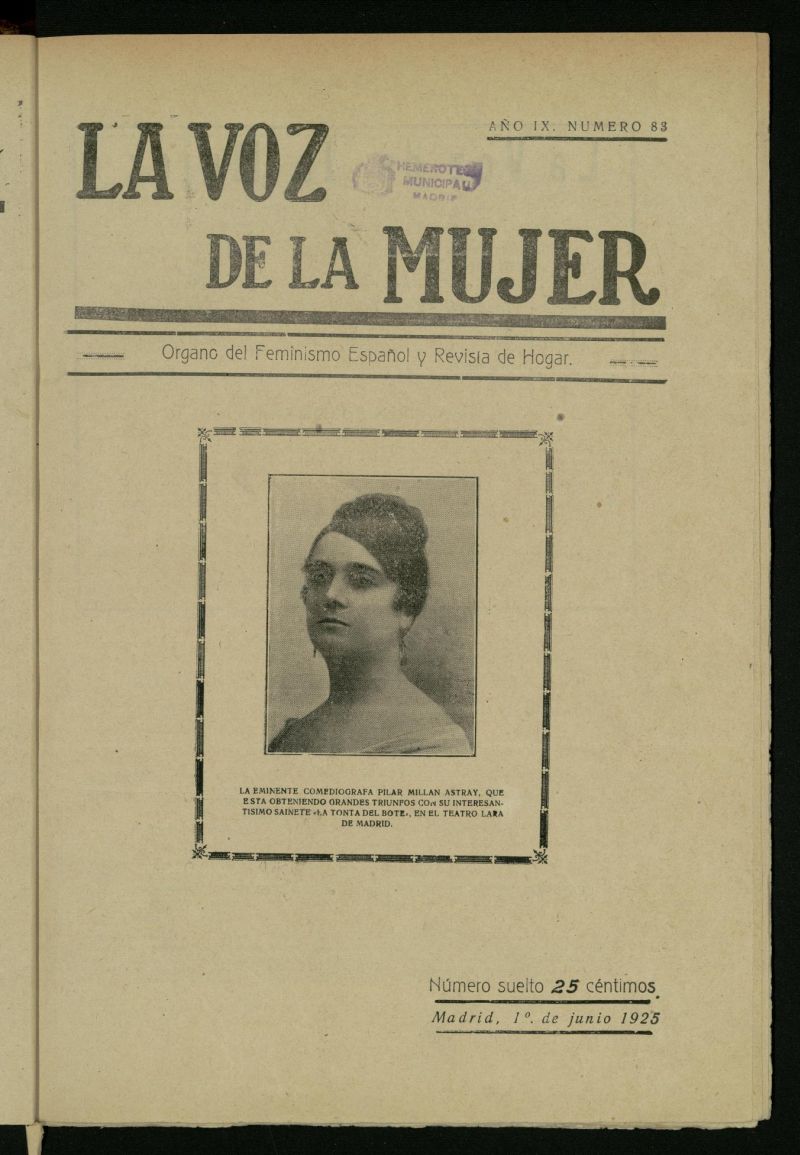 La Voz de la Mujer: revista mensual dedicada a la defensa de la mujer espaola del 1 de junio de 1925, n 83