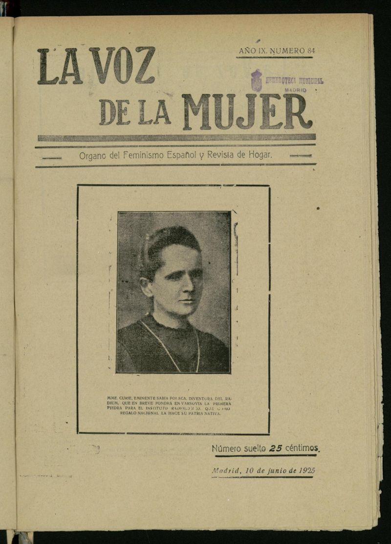 La Voz de la Mujer: revista mensual dedicada a la defensa de la mujer espaola del 10 de junio de 1925, n 84