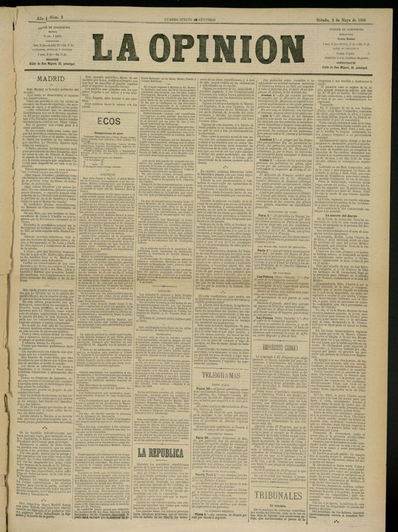 La Opinin del 2 de mayo de 1886, n 2