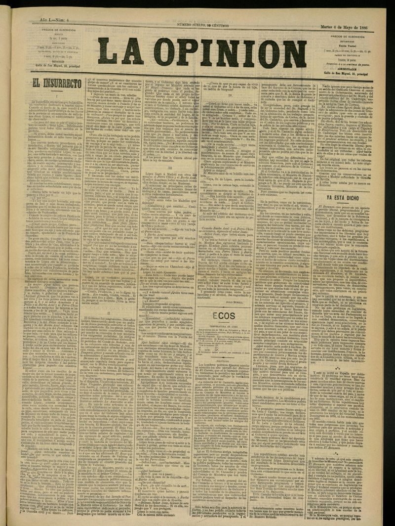 La Opinin del 4 de mayo de 1886, n 4