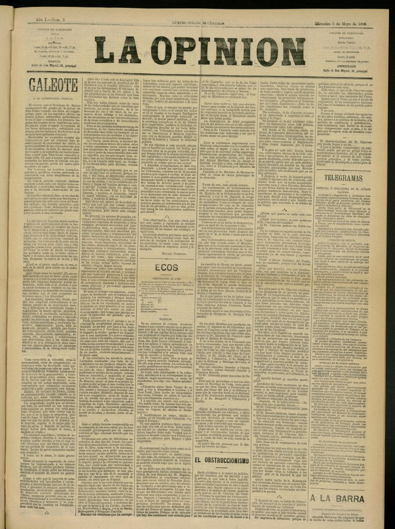 La Opinin del 5 de mayo de 1886, n 5