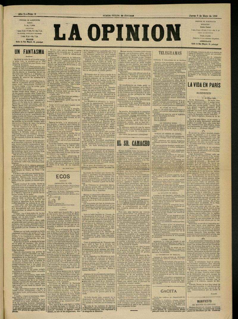 La Opinin del 6 de mayo de 1886, n 6