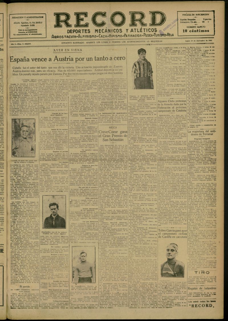 Record: deportes mecnicos y atlticos: aerostacin, alpinismo, caza, hipismo, patinacin, pesca, turismo, vela del 28 de septiembre de 1925, n 3