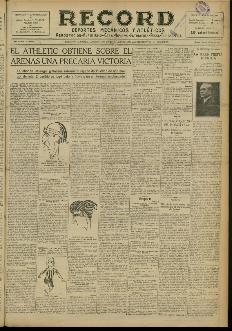 Record: deportes mecnicos y atlticos: aerostacin, alpinismo, caza, hipismo, patinacin, pesca, turismo, vela del 9 de noviembre de 1925, n 9