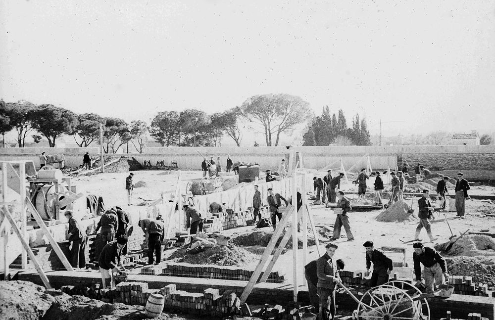 Obras de construccin de la Crcel de Carabanchel