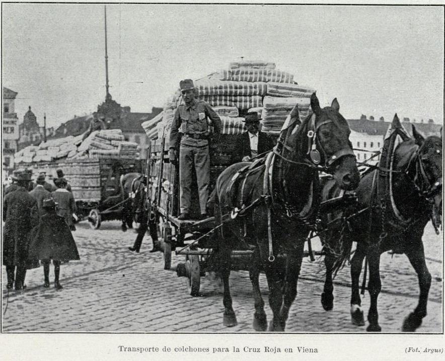 Transporte de colchones para la Cruz Roja en Viena