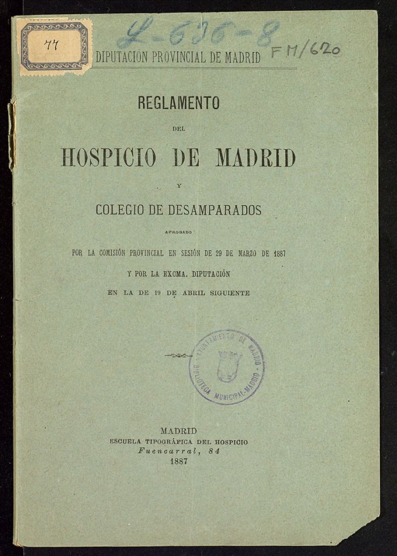 Reglamento del Hospicio de Madrid y Colegio de Desamparados