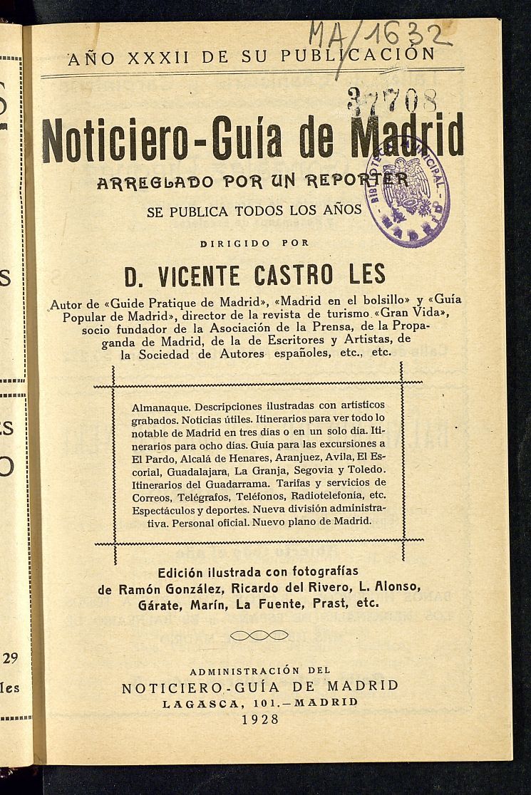 Noticiero-guia de Madrid del año 1928