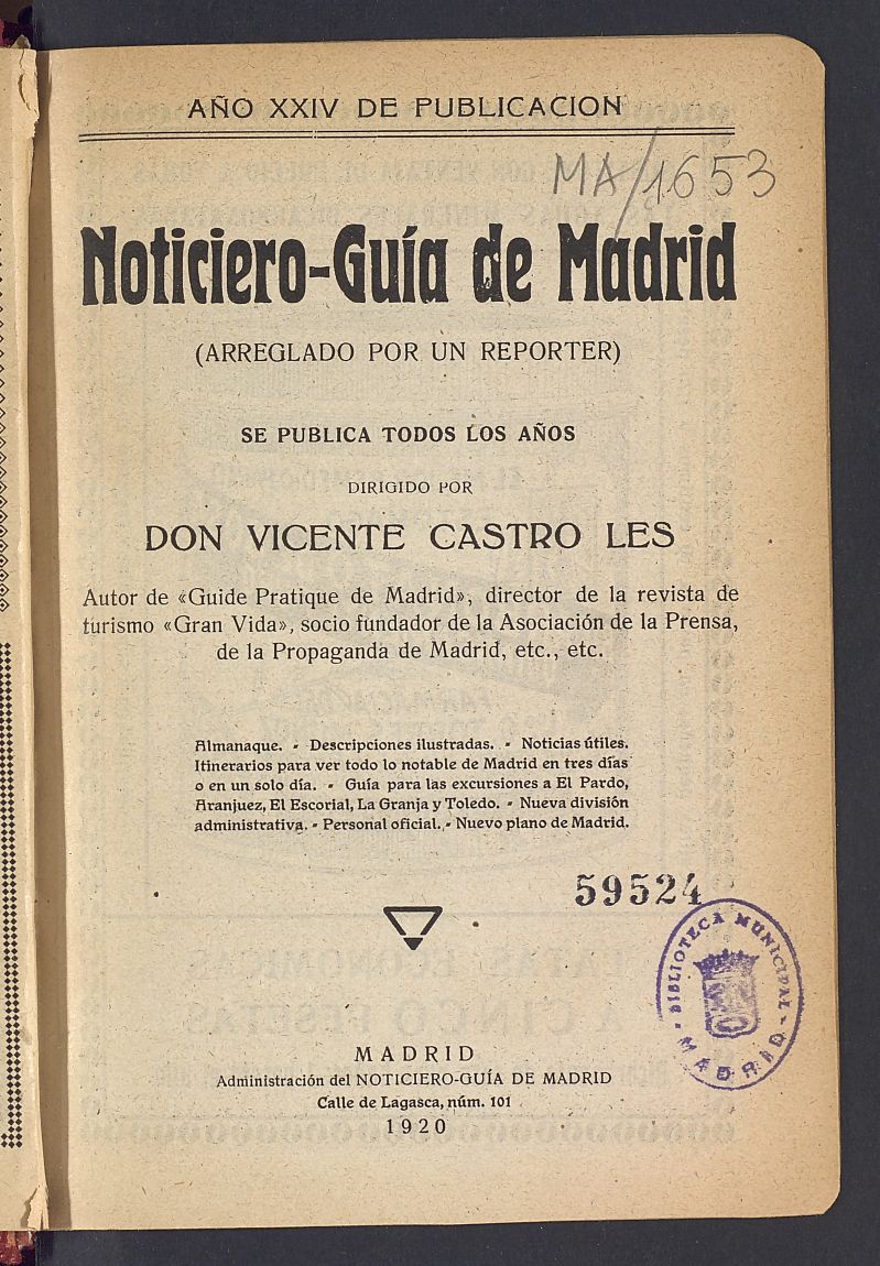 Noticiero-guia de Madrid del año 1920