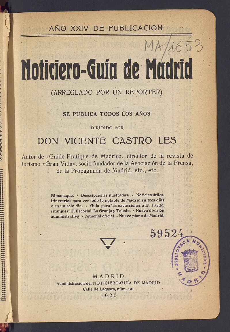 Noticiero-guia de Madrid del ao 1920