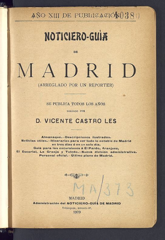 Noticiero-guia de Madrid del año 1909