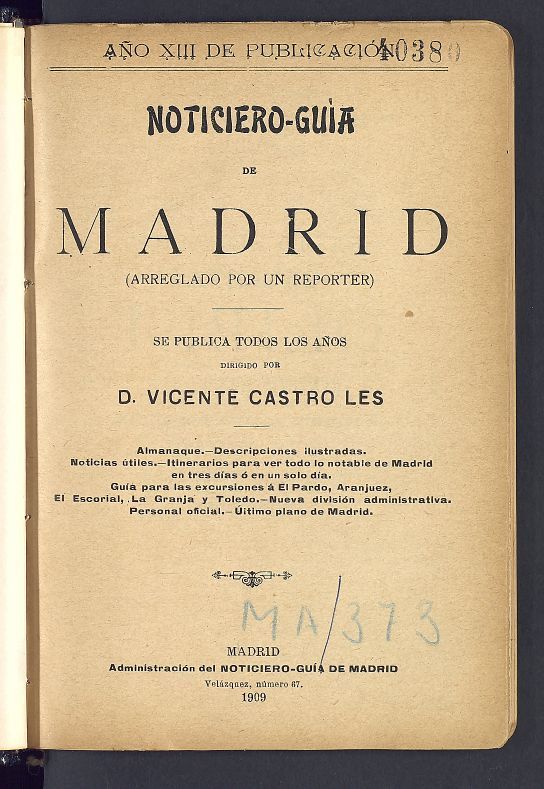 Noticiero-guia de Madrid del ao 1909
