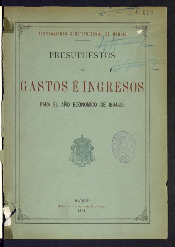 Presupuestos de gastos  ingresos para el ao econmico de 1894-95