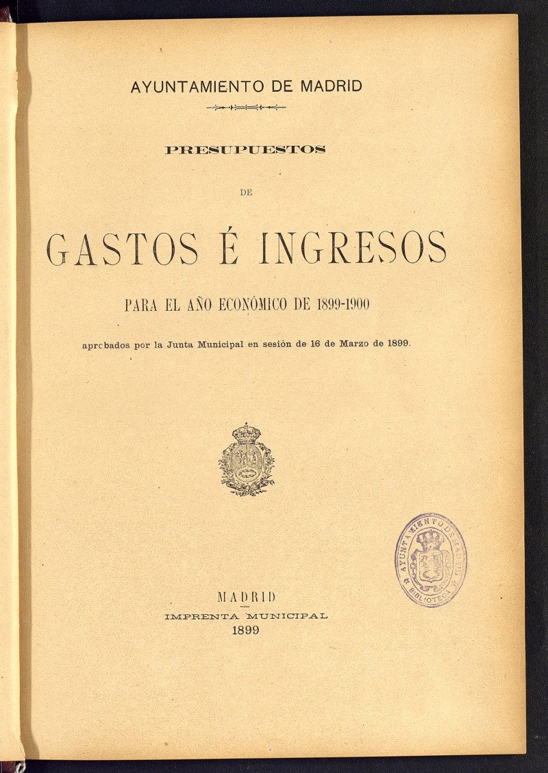 Presupuestos de gastos  ingresos para el ao de 1900