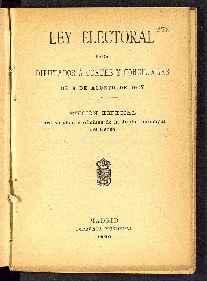 Ley electoral para Diputados a Cortes y Concejales de 8 de agosto de 1907