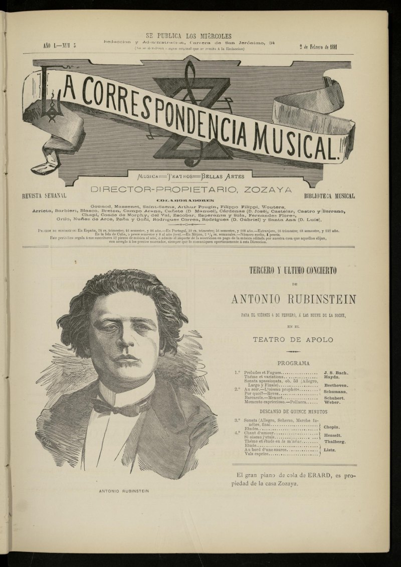 La Correspondencia musical : msica, teatros, bellas artes , de 2 de febrero de 1881, n 5