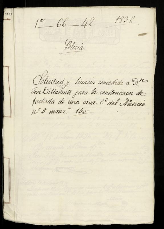 Expediente de obra de la construccin de la fachada de la casa en la calle del Nuncio, 5, manzana 150
