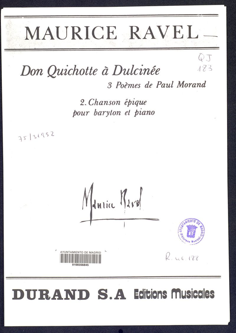 Don Quichotte  Dulcine : 3 pomes de Paul Morand : 2 Chanson pique pour baryton et piano