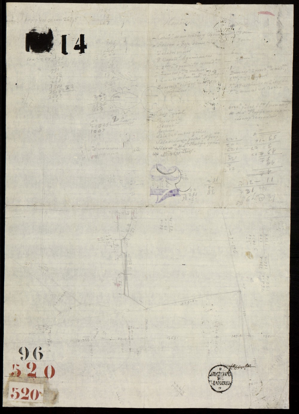 Croquis y anotaciones de la situacin de las fuentes del Prado