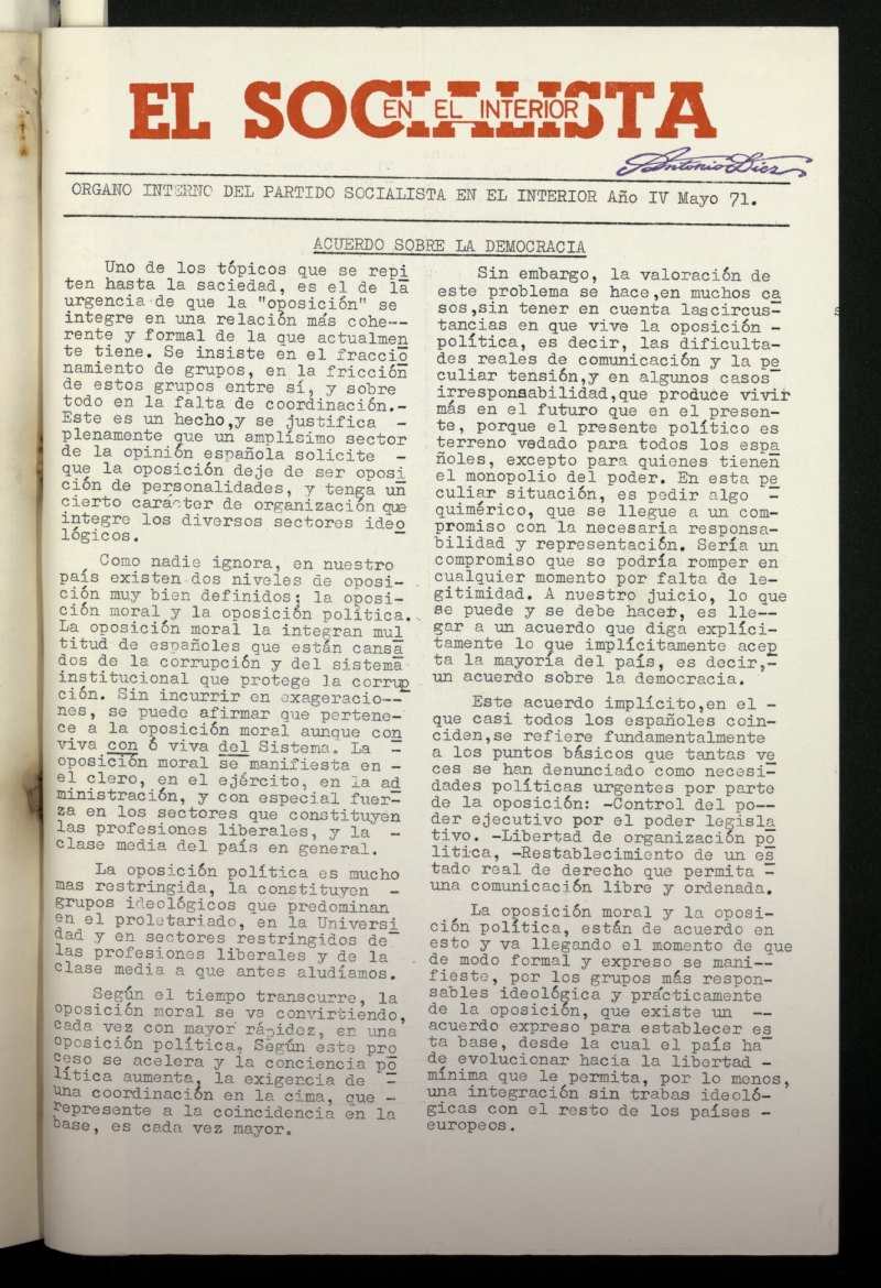 El Socialista en el Interior de mayo de 1971