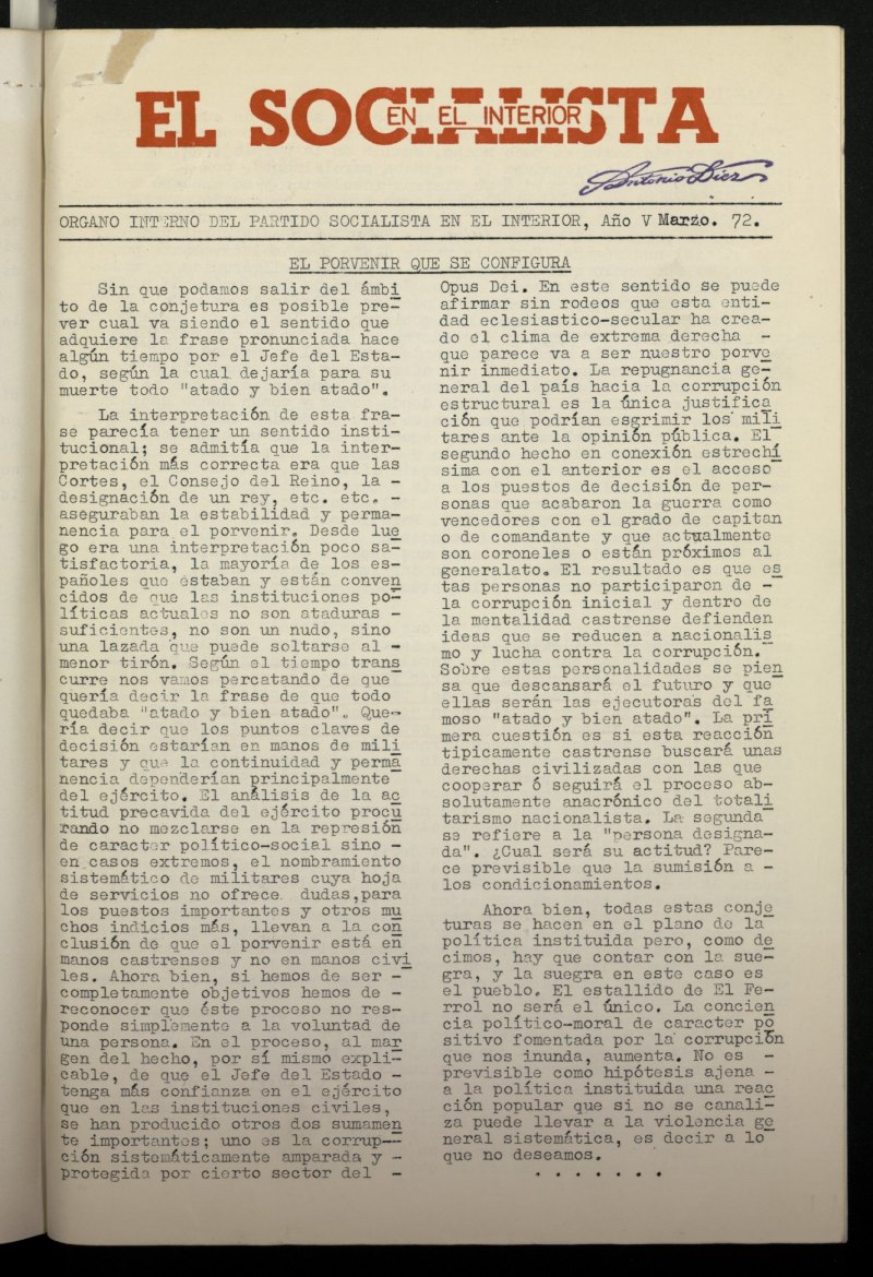 El Socialista en el Interior de marzo de 1972