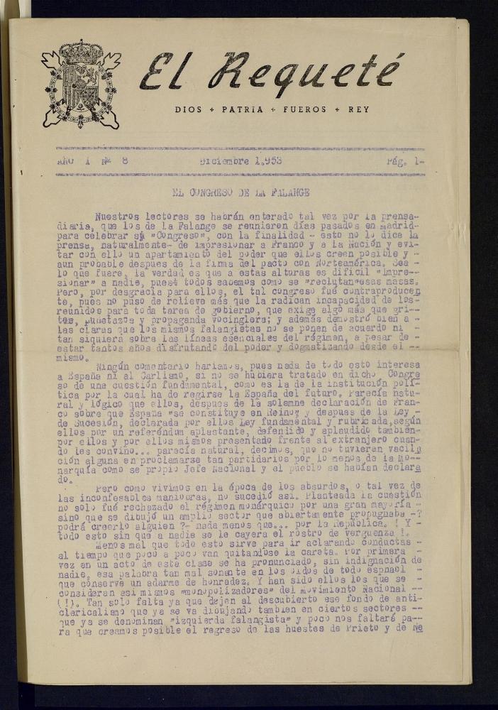 El Requet : Dios, Patria, Fueros, Rey de diciembre de 1953, n 8