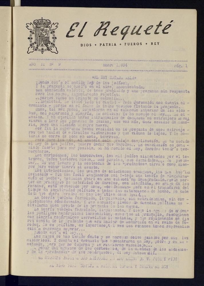 El Requet : Dios, Patria, Fueros, Rey de enero de 1954, n 9