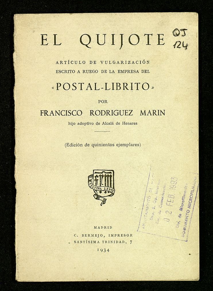 El Quijote : artículo de vulgarización escrito a ruego de la empresa del "Postal-Librito"