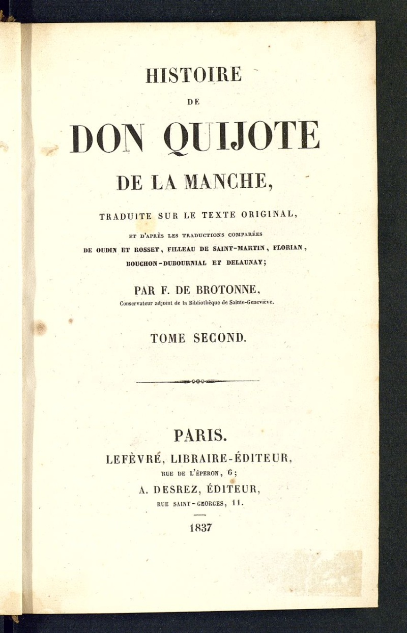 Histoire de Don Quijote de la Manche. Tome second