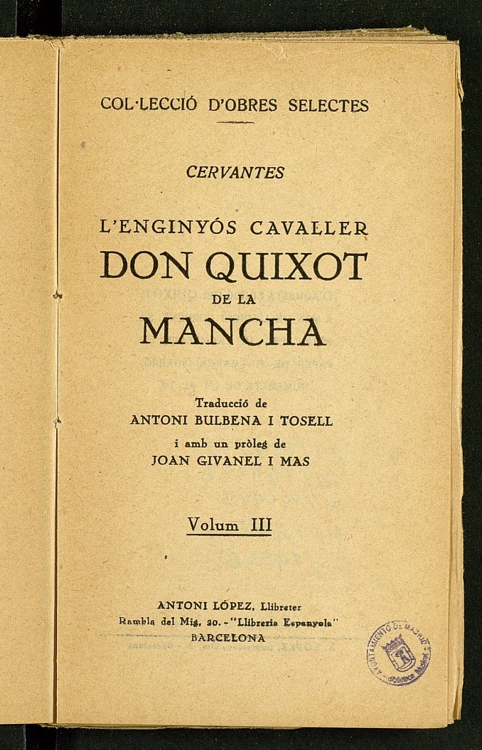 Lenginys cavaller Don Quixot de la Mancha. Volumen III