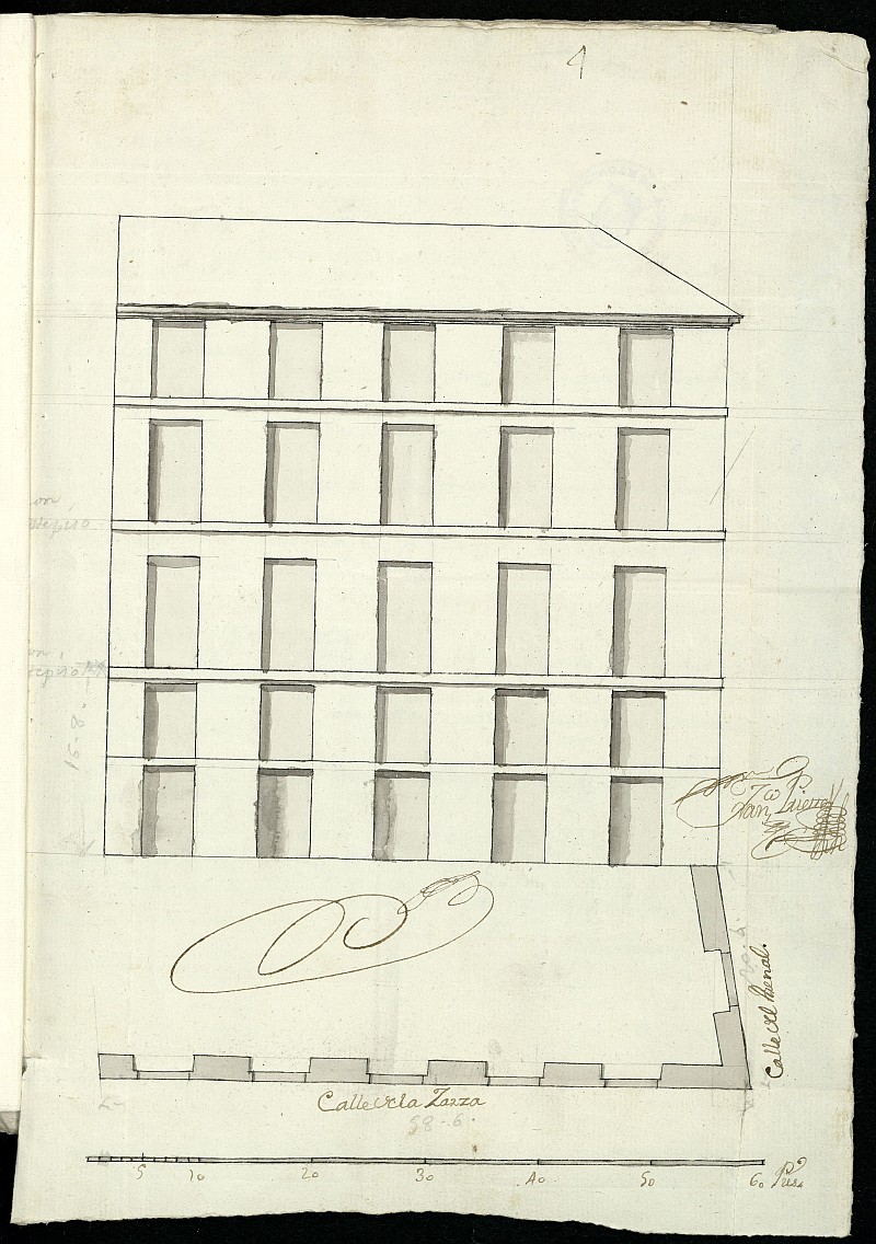 Licencia a Don Joaqun Garca Caltaazor para reedificar las casas calle de la Zarza esquina a la del Arenal n 2 manzana 331, y abono de pies de sitio