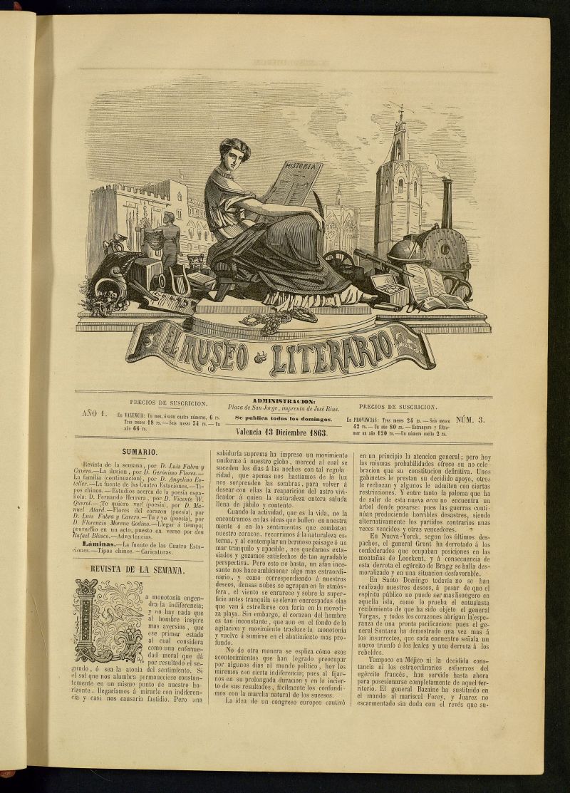 El Museo Literario : peridico semanal de ciencias, literatura, artes, industria y conocimientos tiles del 13 de diciembre de 1863, n 3